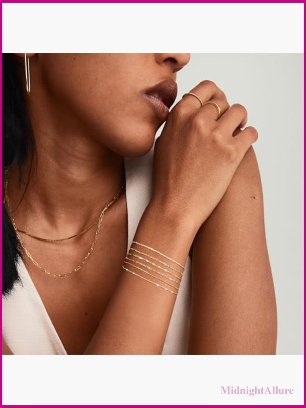 Gold Stack Bracelet Set Dainty Thin Link Bracelets Trendy 14K Plated Waterproof - Picture 2 of 7